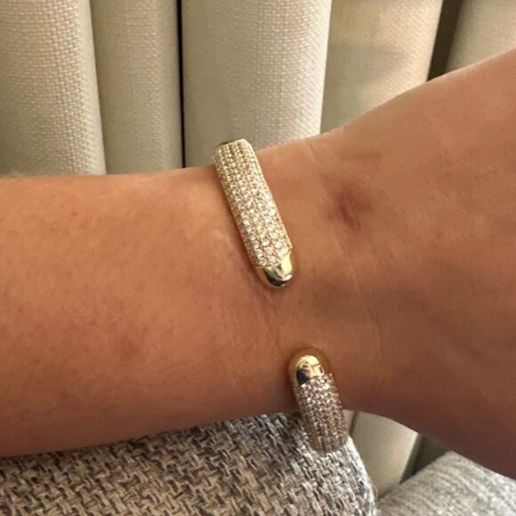 Neiman Marcus 14K White Gold Plated Cubic Zirconia Pave Bangle Cuff Bracelet - Picture 2 of 6